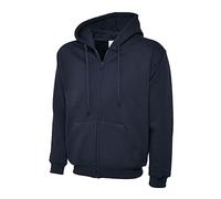 Mens Classic Full Zip Hooded Sweatshirt Adults Front Pocket Plain Hoodie Polycotton Jumper (Navy X-Small)