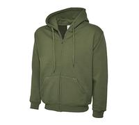Mens Classic Full Zip Hooded Sweatshirt Adults Front Pocket Plain Hoodie Polycotton Jumper (Olive X-Small)