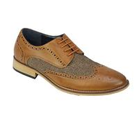 Mens Classic Gatsby Style Tweed Herringbone Smart Formal Brogue Shoes Classic Oxford Lace Ups[A2312H,11.5 UK,Tan]