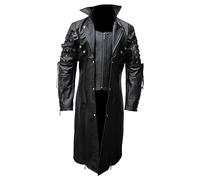 Mens Classic Gothic Steampunk Coats Punk Faux Leather Length Overcoat Stylish Goth Matrix Trench Coats, Black, Small