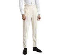 Men's Classic Gurkha Naples Italian Old Money Style No Belt Required Dress Pants (UK, Waist & Inseam, 38, 33, Ivory)