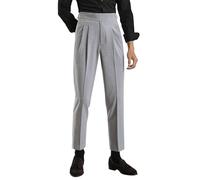 Men's Classic Gurkha Naples Italian Old Money Style Pants No Belt Required Dress Pants, Grey, 36W x 30L