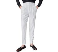 Men's Classic Gurkha Naples Trousers Required Straight Leg Trousers with Slanted Pockets No Belt Trousers,Men's Formal and Smart Casual Gurkha Naples Italian Old Money Style Dress Pants White