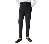 Men's Classic Gurkha Naples Trousers Required Straight Leg Trousers with Slanted Pockets No Belt Trousers,Men's Formal and Smart Casual Gurkha Naples Italian Old Money Style Dress Pants Black