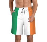 Men's Classic Irish Flag Swim Trunks Mens Casual Shorts Board Shorts with Pockets Beach Shorts for Men, White, L