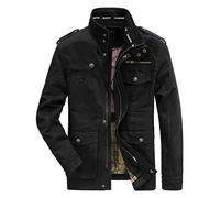 Men's Classic Jacket Pure Cotton Military Stand Collar Coat Cotton Leisure Pockets Casual Coat