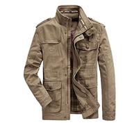 Men's Classic Jacket Pure Cotton Military Stand Collar Coat Cotton Leisure Pockets Casual Coat