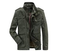 Men's Classic Jacket Pure Cotton Military Stand Collar Coat Cotton Leisure Pockets Casual Coat