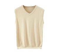 Men's Classic Knitting Cashmere Wool Blend Vest V Neck Loose Solid Color Sweater Vest Beige