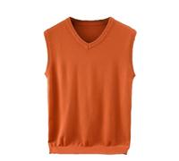 Men's Classic Knitting Cashmere Wool Blend Vest V Neck Loose Solid Color Sweater Vest Orange