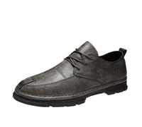 Men's Classic Lace-Up Platform Oxford Shoes Waterproof Leather Round Toe British Style Dress Shoes(Gray,9 UK)