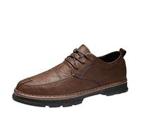 Men's Classic Lace-Up Platform Oxford Shoes Waterproof Leather Round Toe British Style Dress Shoes(Marrone,6 UK)