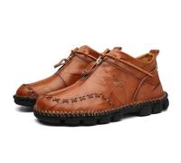 Men's Classic Leather Boots Comfortable Non-Slip wear-Resistant Breathable Handmade Outdoor Driving Shoes British Rubber Sole Metal Zipper lace-up Casual Shoes 8.5 UK Brown,10.24" Heel to Toe