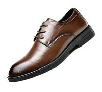 Mens Classic Leather Dress Shoes Fashionable Breathable Lace Up Anti Slip Height Increase Oxford for Working Prom and Wedding Events(Marrone,8 UK)
