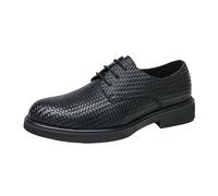 Men's Classic Leather Dress Shoes Lace-up Breathable Formal Oxfords Block Heel Comfortable Business Casual Brogue(Negro,9.5 UK)
