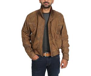 Mens Classic Leather Jacket Blouson Gents Bomber Coat Robert Brown (M)