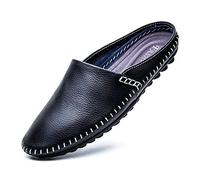 Men's Classic Leather Slippers Office Casual House Slip On Backless Loafers