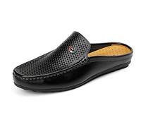 Men's Classic Leather Slippers Office Casual House Slip On Backless Loafers, Black-2, 5.5 UK