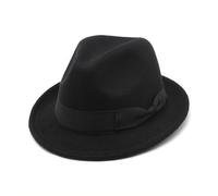 Mens Classic Manhattan Trilby Fedora Hat Short Brim Structured Gangster Felt Hat with Band Black