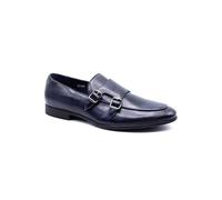 Mens Classic Monk Shoes Double Buckle Strap Slip on Loafers [EL0922-NAVY-7 UK]