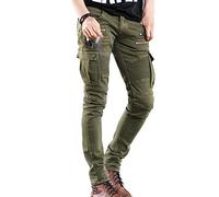 Mens Classic Motorcycle Riding Ribbed Denim Pants Motorbike Jeans Multi-Pocket Slim Fit Cargo Work Jeans Trousers with Multi Zipper Army Green 36