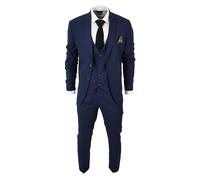 Men's Classic Navy Blue Suit 3 Piece Tailored Fit Vintage Office Wedding Prom - Navy 50