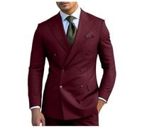 Men's Classic Peaked Lapel 2 Piece Suits Tuxedo Double Breasted Thick Winter Christmas Jacket Pants Burgundy Size M