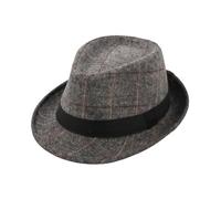 Mens Classic Plaid Fedora Hat, Manhattan Structured Gangster Trilby, Cuban Style Derby Jazz Cap