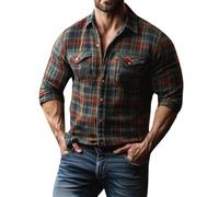 Mens Classic Plaid Shirts Fashion Checked Tartan Print Long Sleeve Lumberjack Casual Button Down Shirt with Pocket Collared V-Neck Muscle Bodybuilding Gym Fitness Athletic Workout Tops