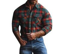 Mens Classic Plaid Shirts Fashion Checked Tartan Print Long Sleeve Lumberjack Casual Button Down Shirt with Pocket Collared V-Neck Muscle Bodybuilding Gym Fitness Athletic Workout Tops
