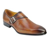 Mens Classic Polished Real Leather Single Monk Shoes Buckle Strap Slip on Smart Work Dress Loafer [HY50-K36-BROWN-45]
