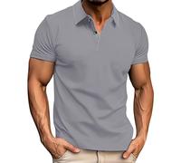 Men's Classic Polos Shirts Short Sleeve Button Basic T-Shirt Casual Fit Lightweight Tops Tactical Golf T Shirt Athletic Collared Summer Shirts Beach Vacation Clothes (Grey, XXXL)