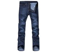 Men's Classic Relaxed Fit Jean Lightweight Straight Leg Washed Denim Jeans Retro Distressed Loose Fit Jean Pants, Blue, 34
