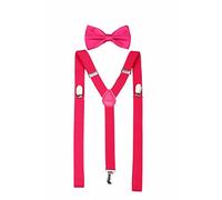 Men's Classic Solid Suspenders Matching Bow Tie Set Braces (Hot Pink)
