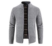 Men's Classic Stand Collar Cable Knitted Cardigan Thick Sweater Zip Stand Collar Full Zip Long Sleeve Knitted Open Edge Thicker Cardigan Classic Style Light Gray