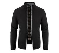 Men's Classic Stand Collar Cable Knitted Cardigan Thick Sweater Zip Stand Collar Full Zip Long Sleeve Knitted Open Edge Thicker Cardigan Classic Style Black