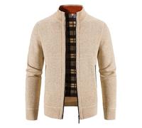 Men's Classic Stand Collar Cable Knitted Cardigan Thick Sweater Zip Stand Collar Full Zip Long Sleeve Knitted Open Edge Thicker Cardigan Classic Style White
