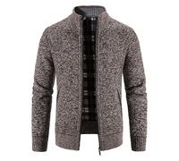 Men's Classic Stand Collar Cable Knitted Cardigan Thick Sweater Zip Stand Collar Full Zip Long Sleeve Knitted Open Edge Thicker Cardigan Classic Style Coffee