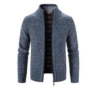 Men's Classic Stand Collar Cable Knitted Cardigan Thick Sweater Zip Stand Collar Full Zip Long Sleeve Knitted Open Edge Thicker Cardigan Classic Style