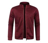 Men's Classic Stand Collar Cable Knitted Cardigan Tops for Men Full Zip Stand Collar Warm Jumper Lightweight Knitted Drape Cape Business Knitwear Wine