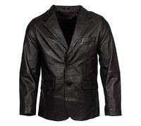 Men's Classic Tailored 2 Button Black Blazer Soft 100% Lamb Leather Jacket L