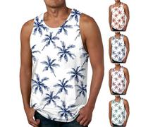 Mens Classic Tank Tops UK Sale Clearance Men Holiday Hawaiian Vests Sleeveless Athletic T-Shirts Lightweight Gym Muscle Vest Fitness Workout Cotton Basic Tee Summer Tropical Floral Printed Top Blue
