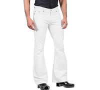 Mens Classic Vintage 70s Bell Bottom Trousers Casual Business Office Work Suit Pants Relaxed Fit Comfort Stretch Flared Leg Disco Party Flared Bootcut Yoga Palazzo Pants Trousers Big and Tall White