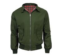 Mens Classic Vintage Scooter Harrington Bomber Jacket | Tartan Lined | Biker (L, Olive)
