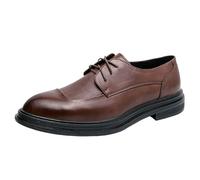 Men's Classic Waterproof Leather Dress Shoes Lace-up Wingtip Low Top Non Slip Oxfords Classic Formal Business Office Shoes for Men(Marrone,9.5 UK)