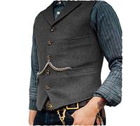 Mens Classic Wool Tweed Suit Vest Casual Sleeveless Jacket Herringbone Waistcoat for Tuxedos, Grey, X - S