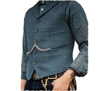Mens Classic Wool Tweed Suit Vest Casual Sleeveless Jacket Herringbone Waistcoat for Tuxedos, Light Navy, XXL