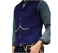 Mens Classic Wool Tweed Suit Vest Casual Sleeveless Jacket Herringbone Waistcoat for Tuxedos(Royal Blue,X-Small), Royal Blue, Large