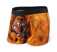 Men's Classics Boxer Brief Tiger Big Flames Novelty Boxer Shorts Print Underwear Stretch Boxer Trunk with Pouch Black