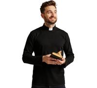 Men's Clergy T-Short Long Sleeves Tab Collar Clergy Minister Priest Priest Shirt Tops, Black, Medium